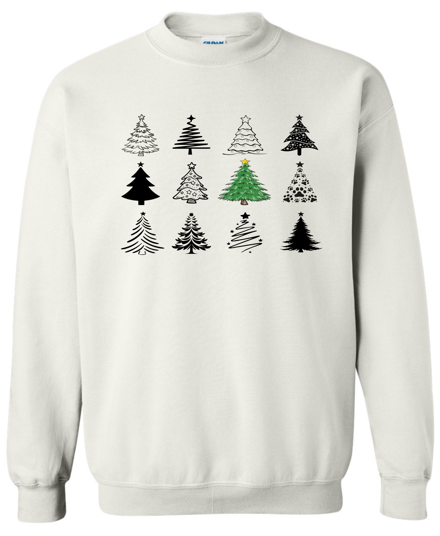 Festive Christmas trees collection white sweatshirt long sleeve crewneck