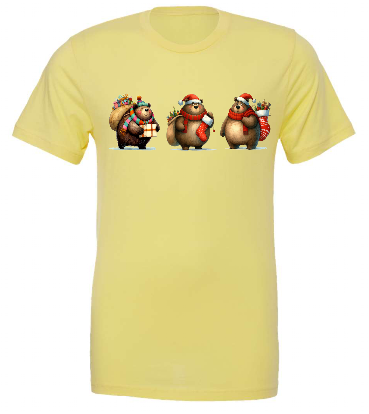 Teddy bear themed Christmas crewneck t-shirt tshirt tee yellow