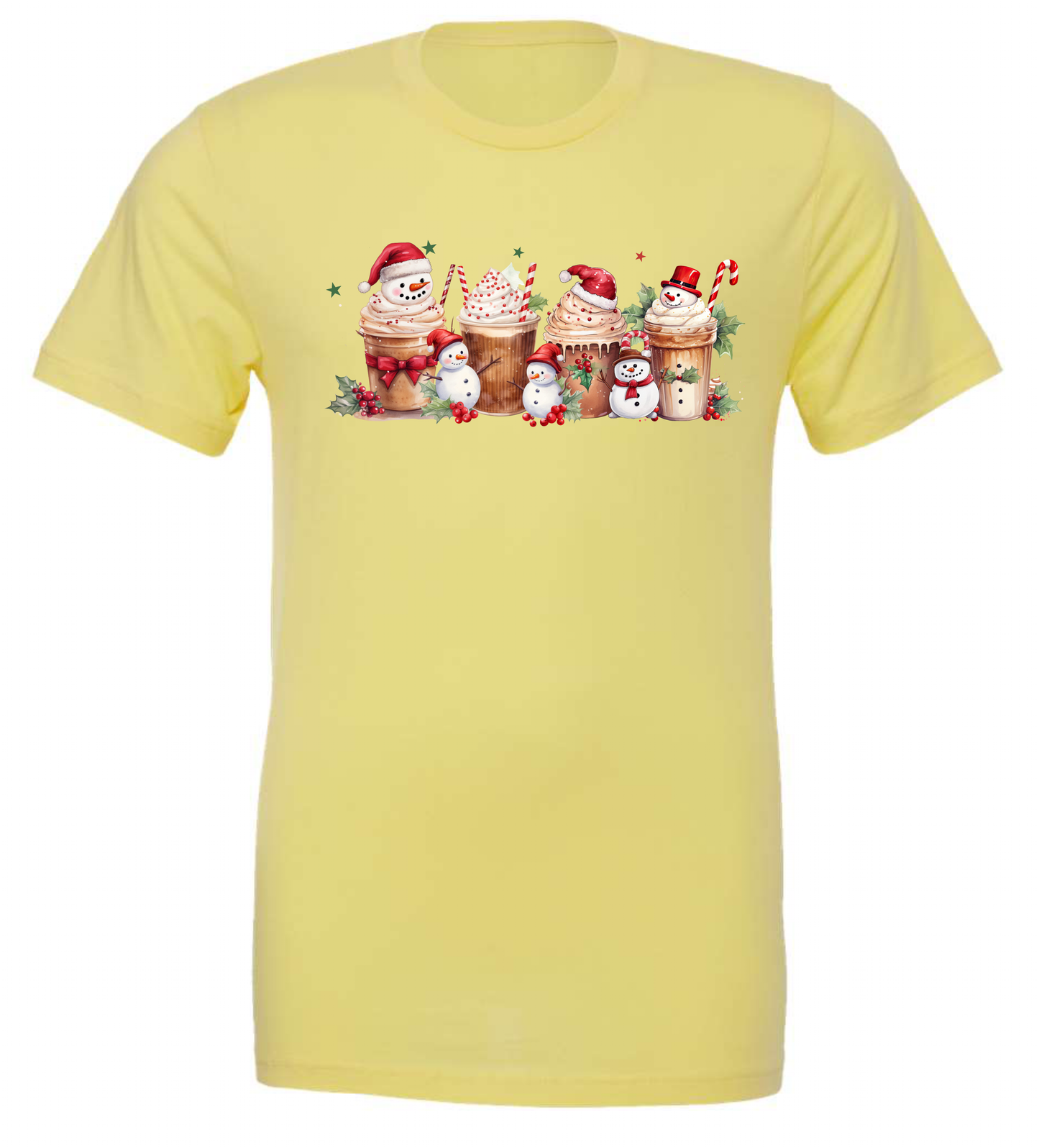 Cute Christmas coffee cups crewneck t-shirt tshirt tee yellow