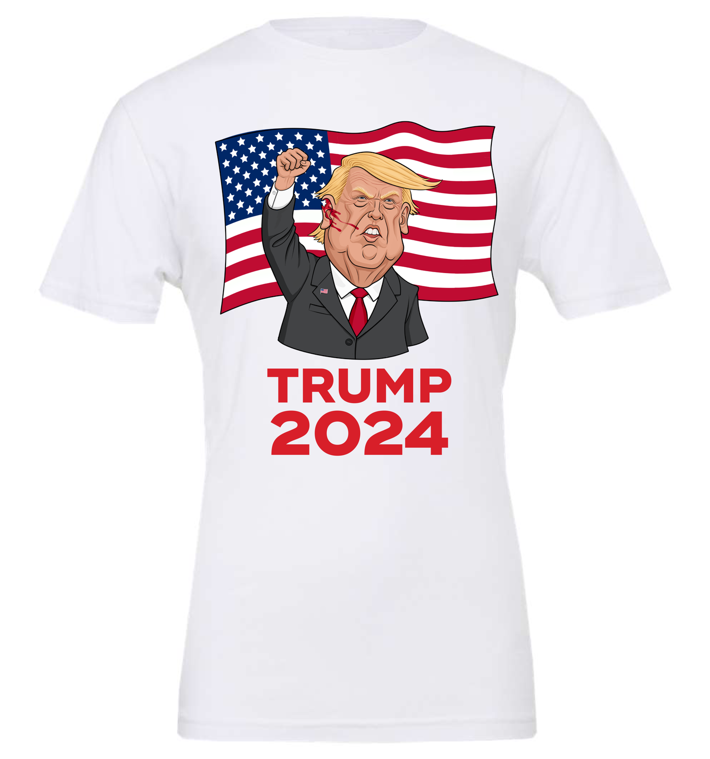 trump 2024 funny trump shot cartoon white tshirt