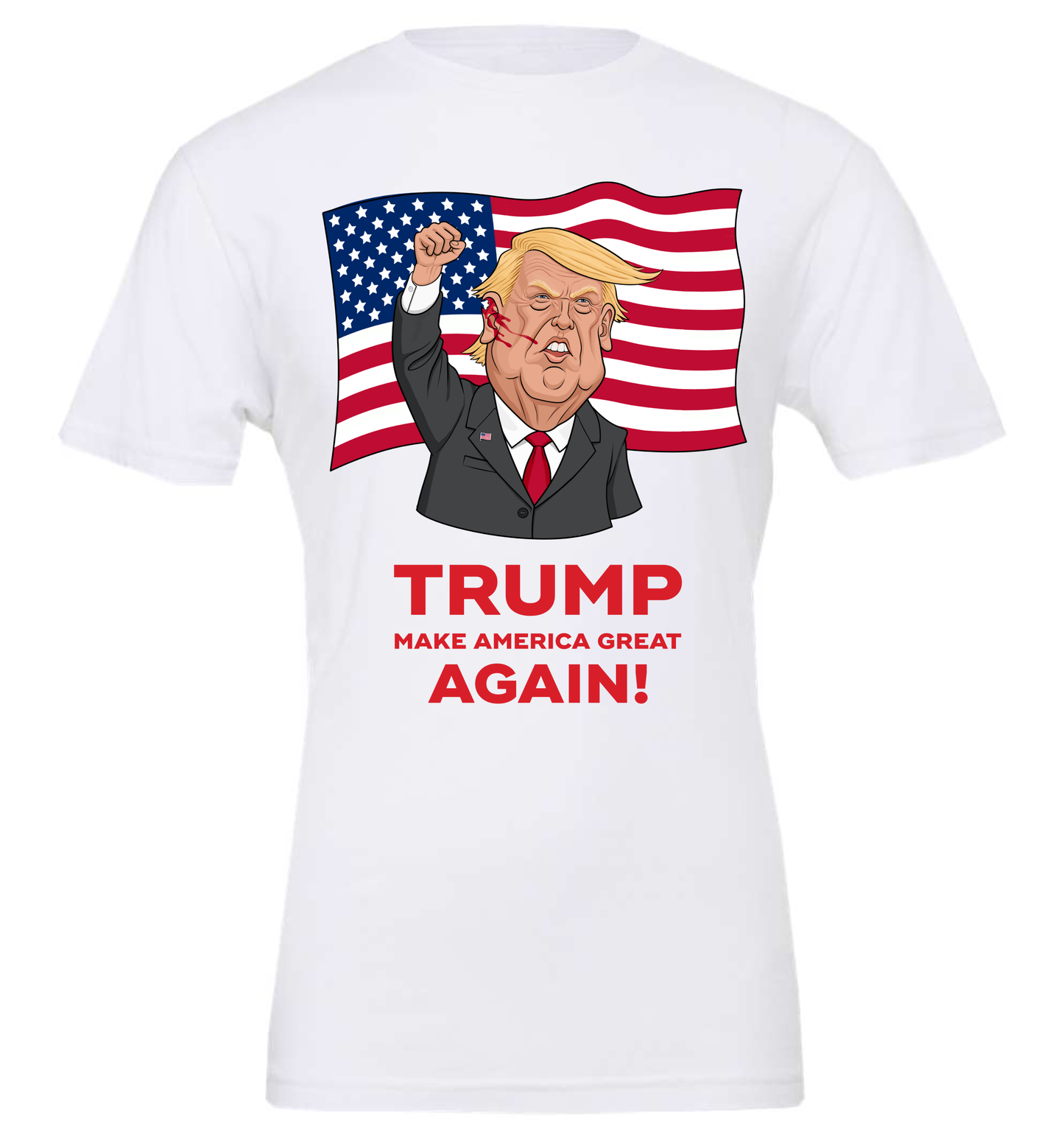 Trump make america great again shot meme man white tshirt