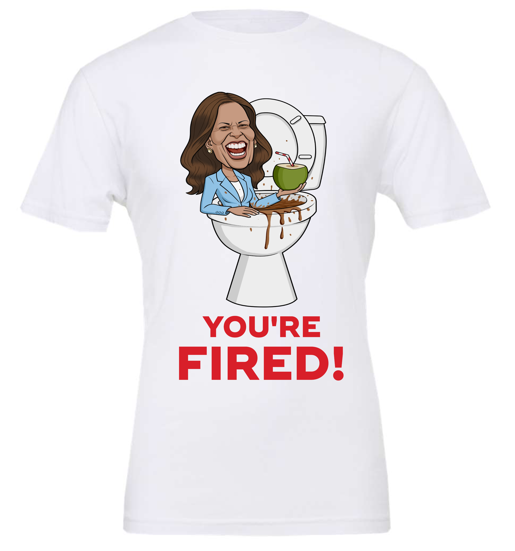 kamala in the toilet you're fired funny meme white tshirt