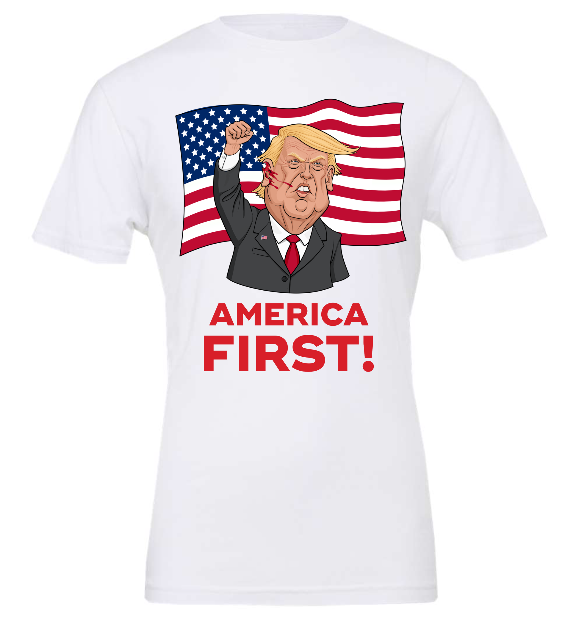 America first trump shot meme man white tshirt