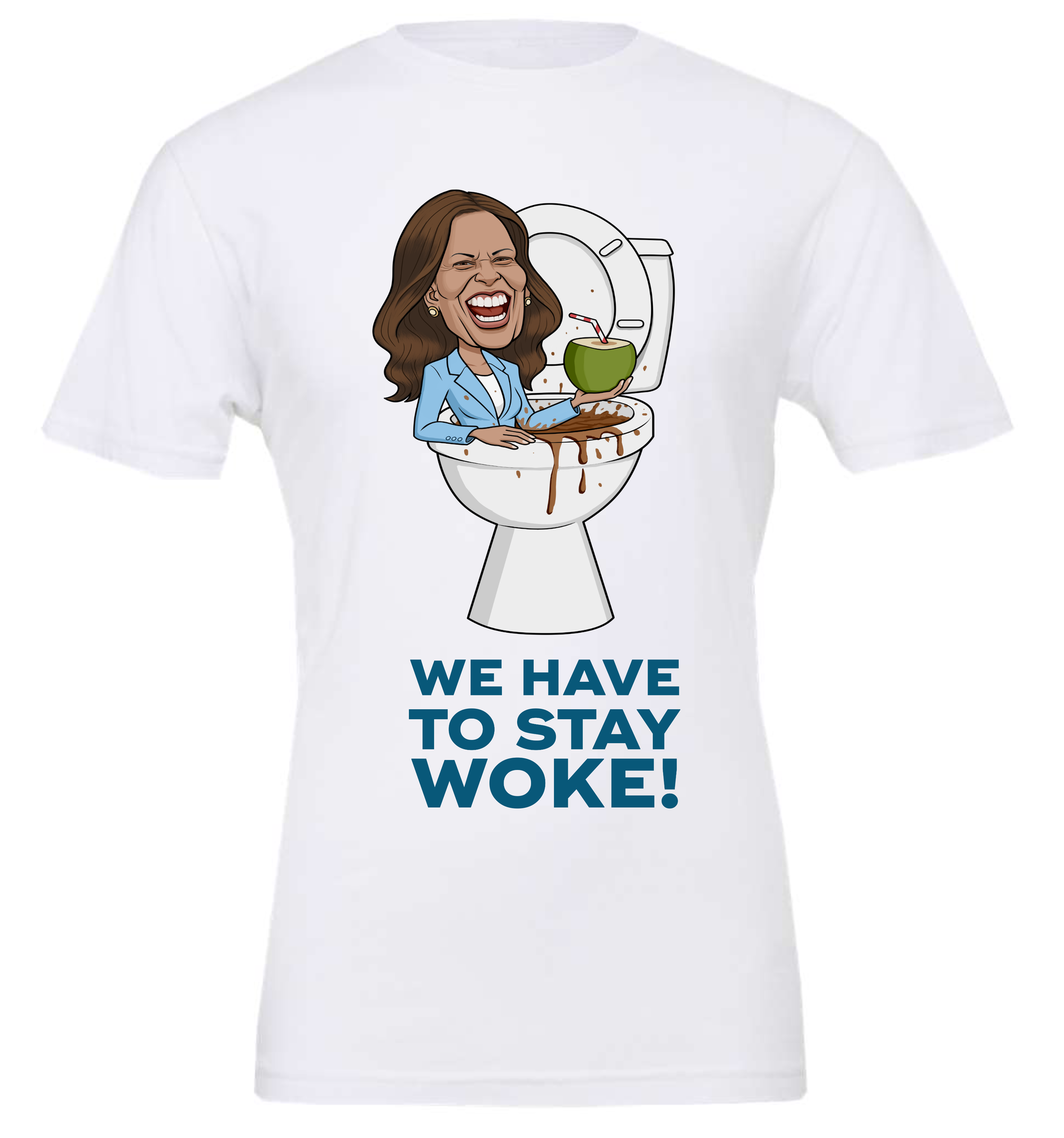 kamala stay woke with the coconut funny cartoon white tshirt