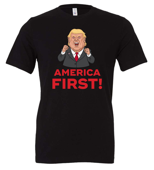 America first trump very mad face funny cartoon meme black tshirt tee