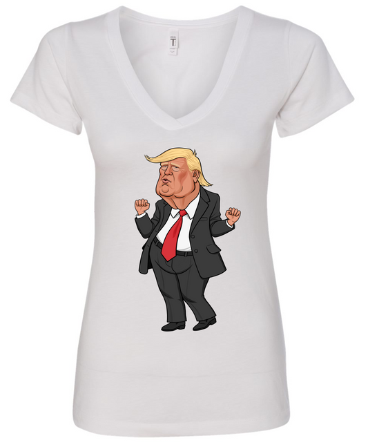 Donald Trump dancing meme cartoon white vneck tshirt