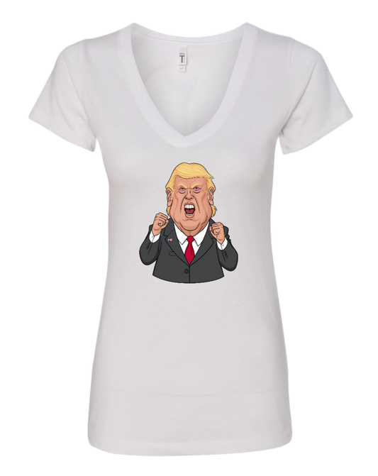 Donald Trump very mad face meme cartoon white vneck tshirt