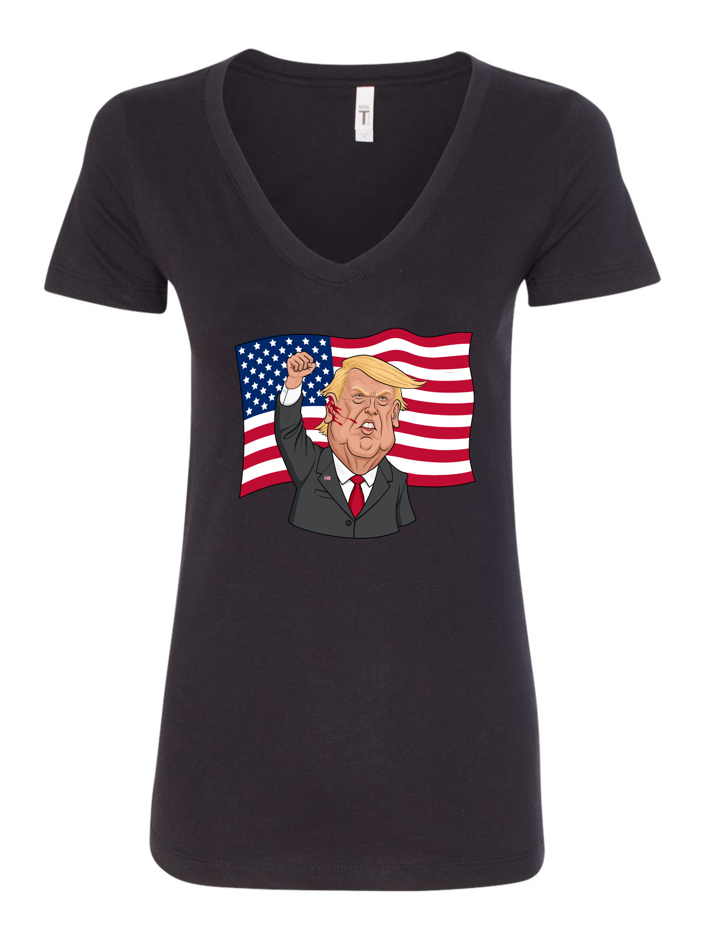 Donald Trump shot meme cartoon vneck tshirt black