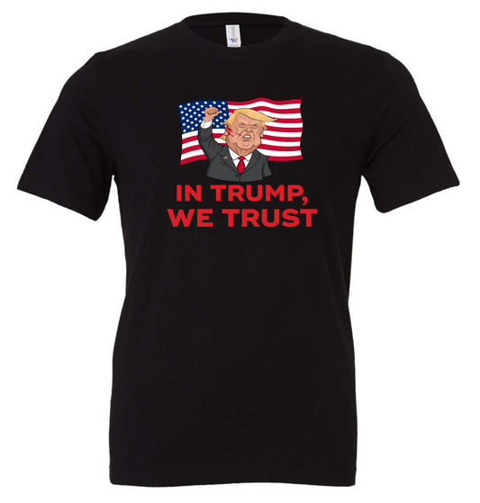 In Trump, we trust Donald Trump shot meme funny cartoon black tshirt tee