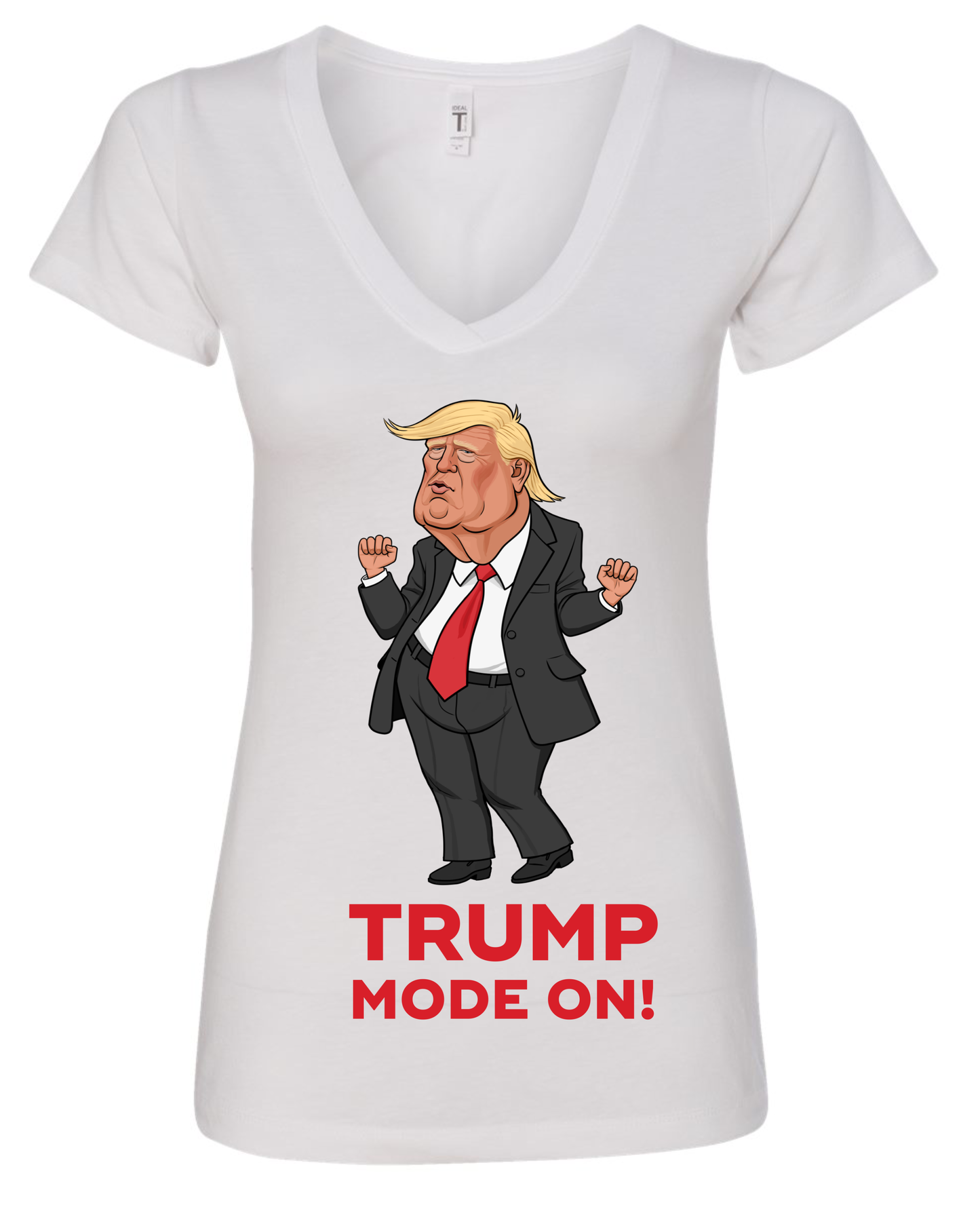 Trump mode on funny dancing meme white vneck tshirt