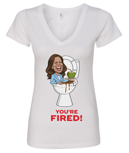 you are fired kamala harris coconut trees meme funny cartoon white vneck tshirt