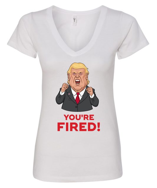 You're fired donald trump mad face meme cartoon white vneck tshirt