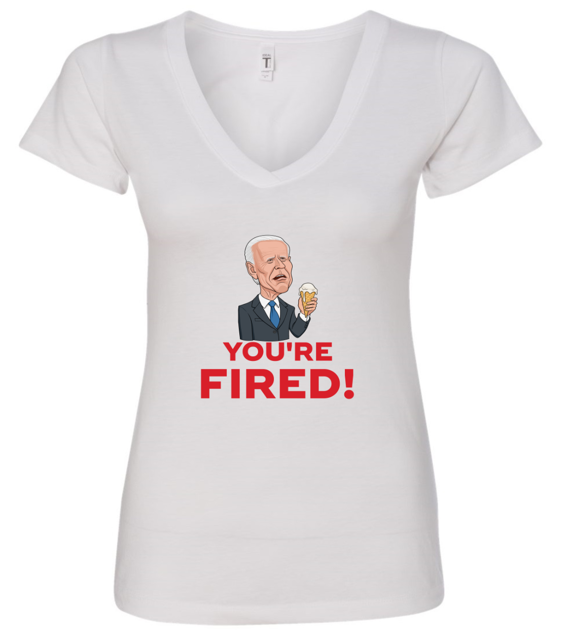 joe biden you're fired funny face cartoon white vneck tshirt