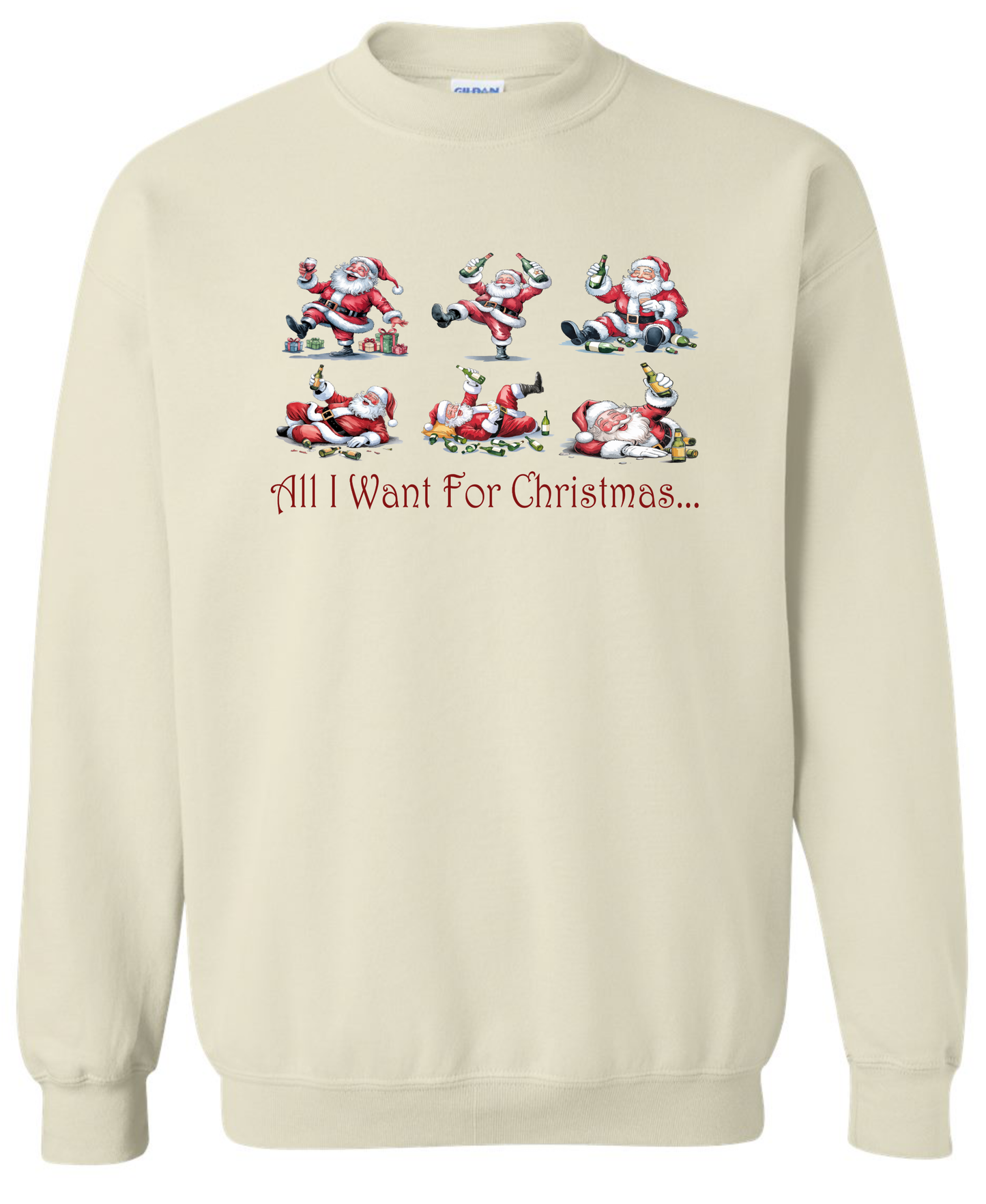 Naughty Santa gifts beige sweatshirt long sleeve crewneck