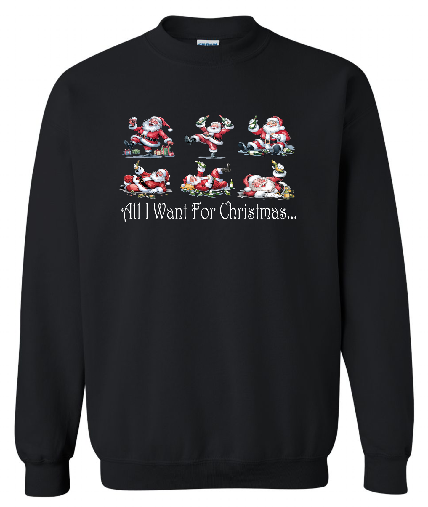 Naughty Santa gifts black sweatshirt long sleeve crewneck