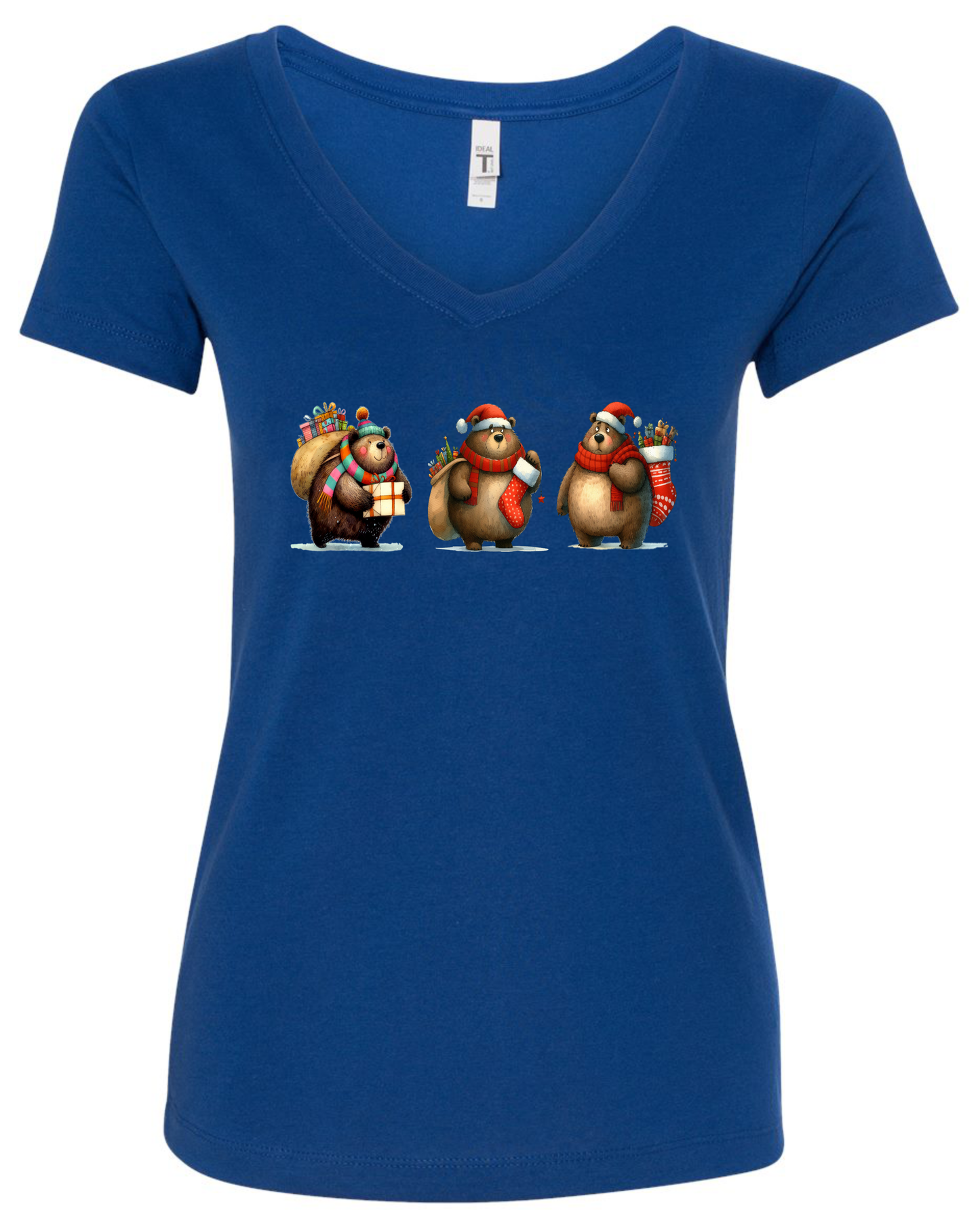 Cute Christmas bears v-neck t-shirt vneck tshirt tee blue