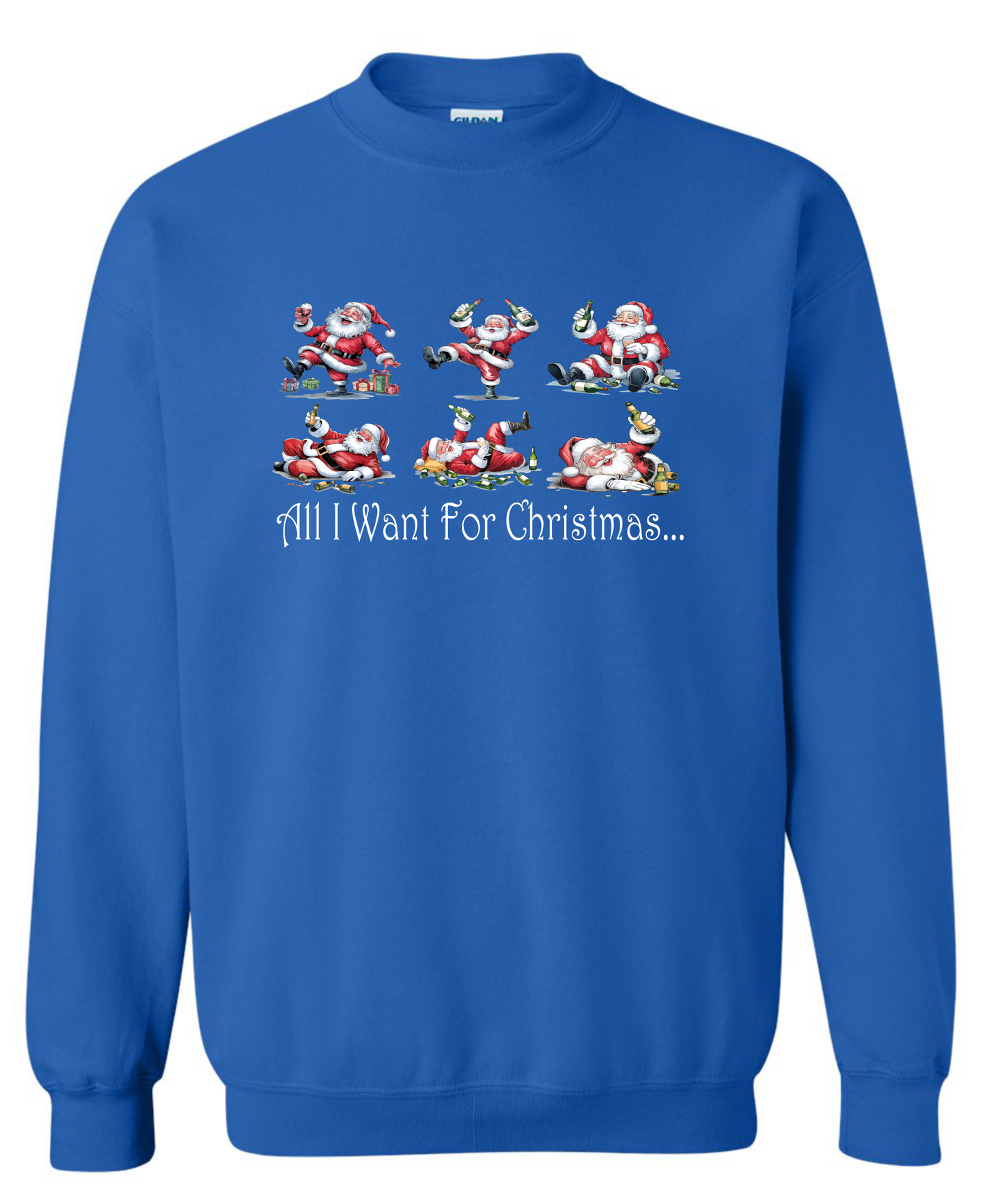 Naughty Santa gifts blue sweatshirt long sleeve crewneck