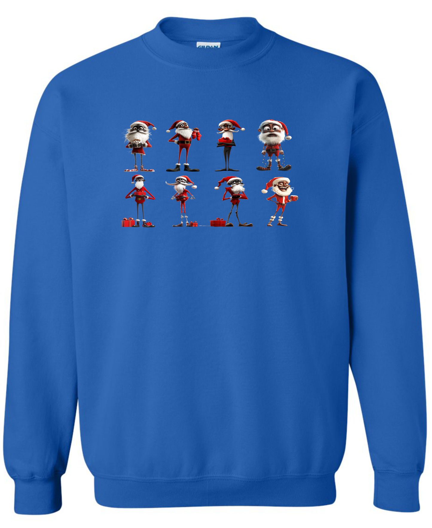 African skinny Santa blue sweatshirt long sleeve crewneck