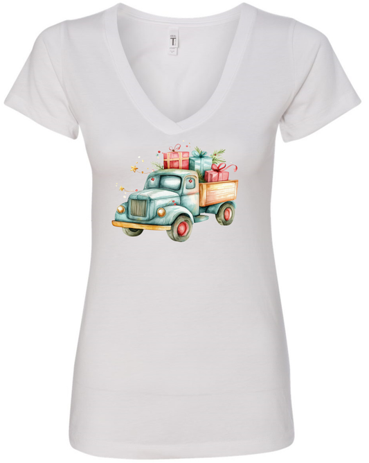 Cute farm truck v-neck t-shirt vneck tshirt tee white