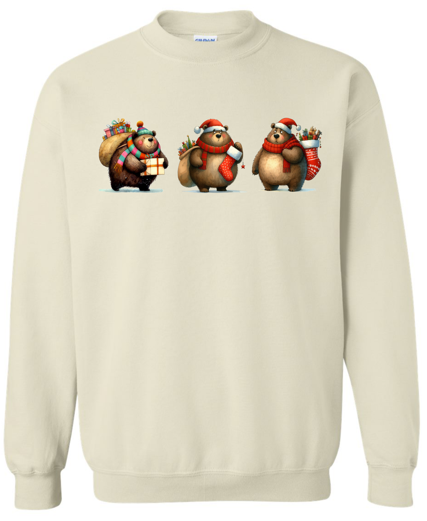 Teddy bear gifts for Christmas beige sweatshirt long sleeve crewneck