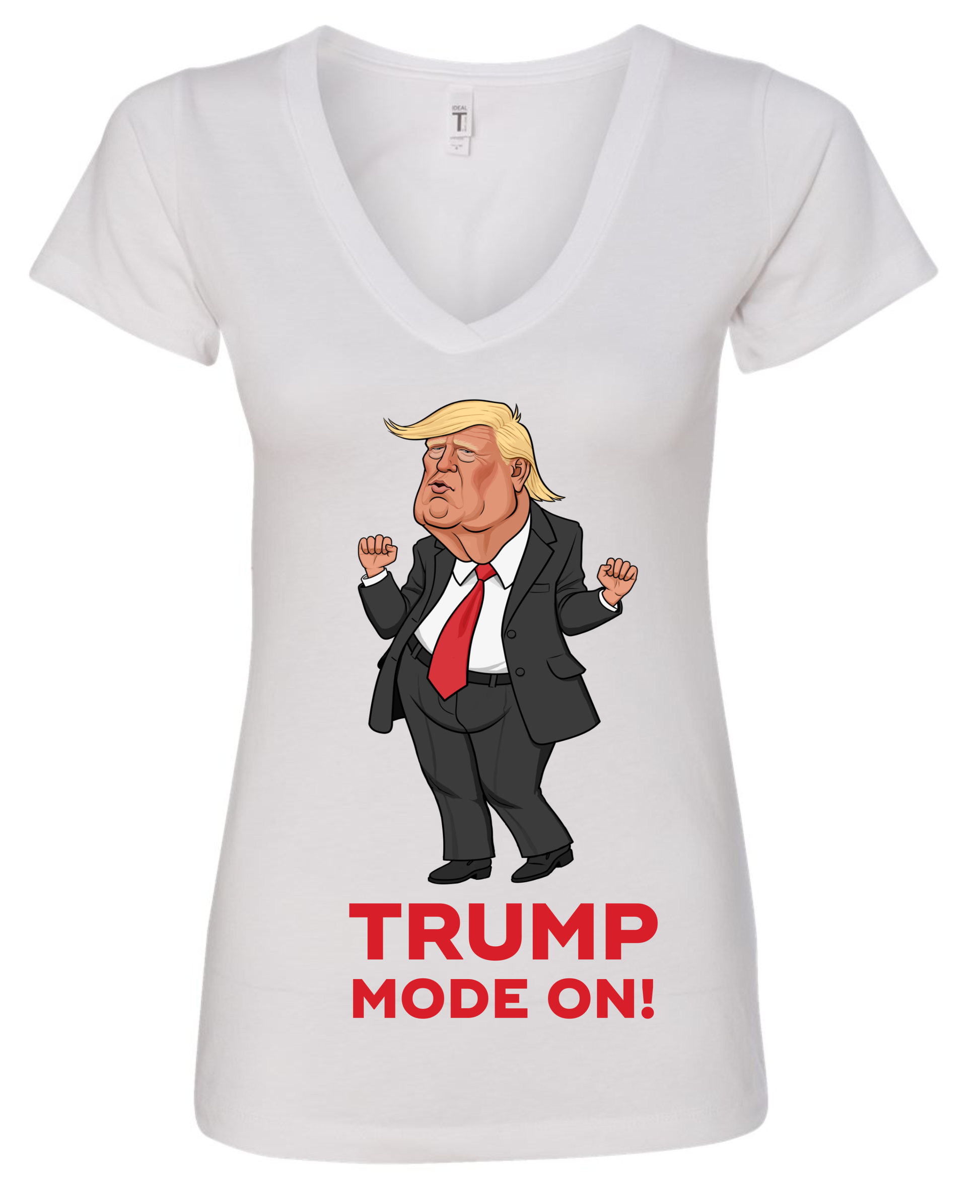 Trump mode on funny dancing meme white vneck tshirt