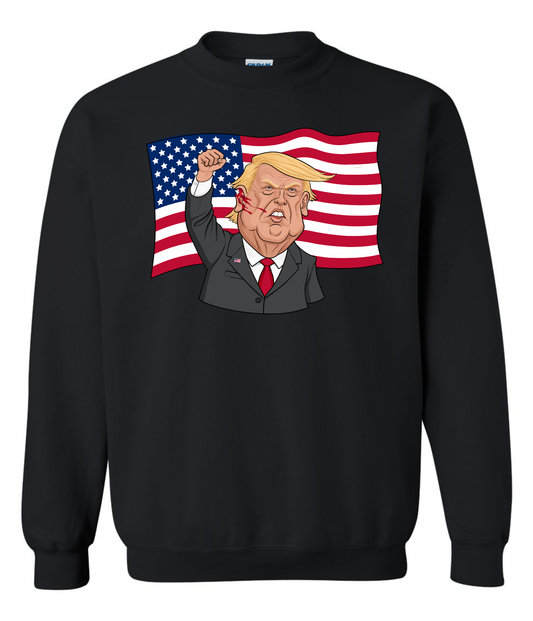 donald trump shot meme cartoon sweatshirt crewneck long sleeve black