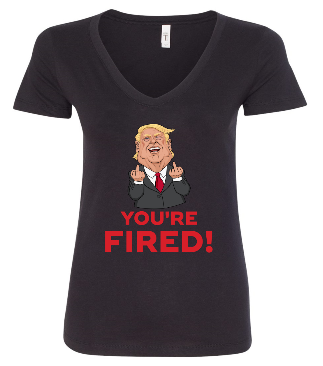 trump middle fingers you're fired vneck black