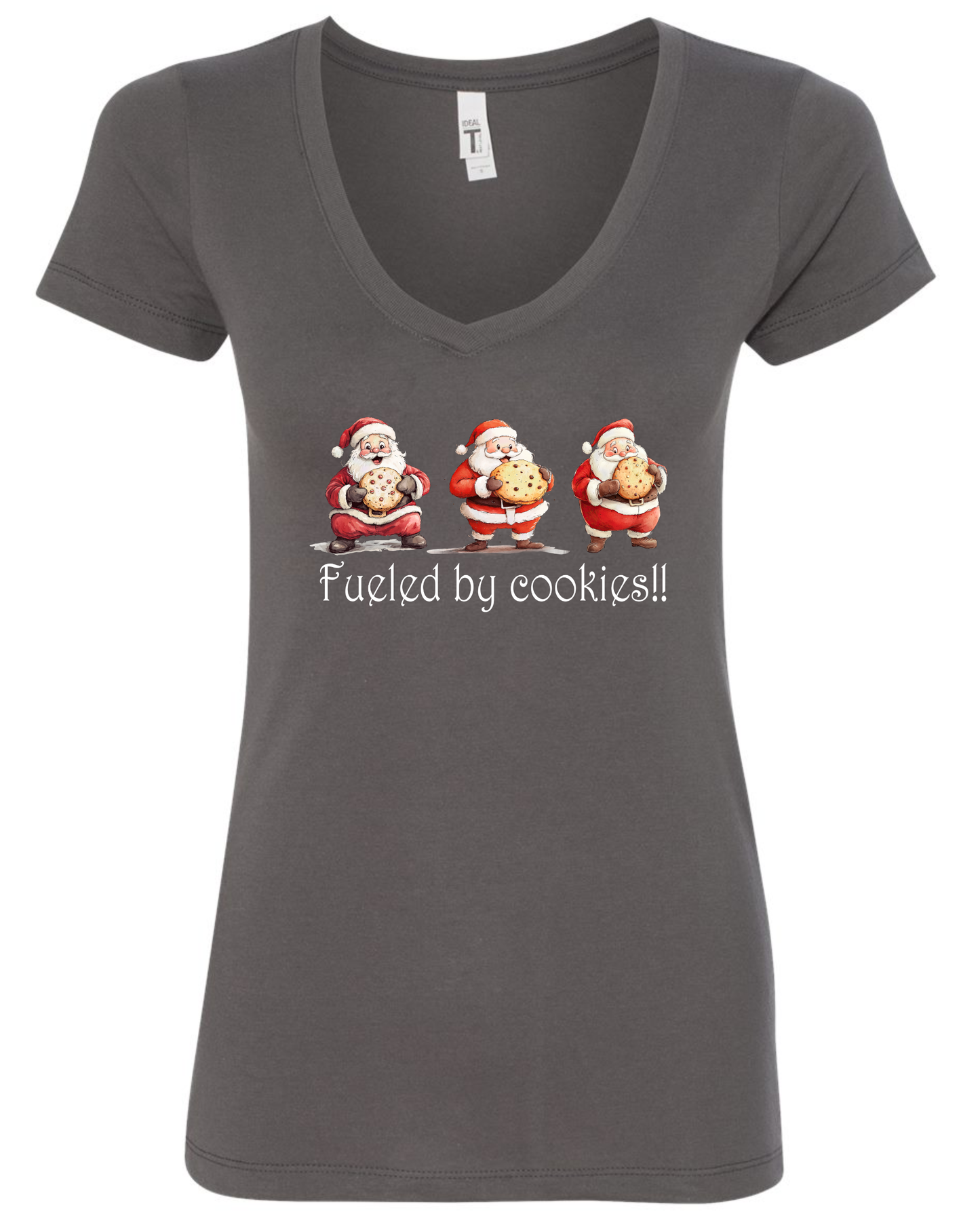 Santa themed Christmas v-neck t-shirt vneck tshirt tee dark gray grey