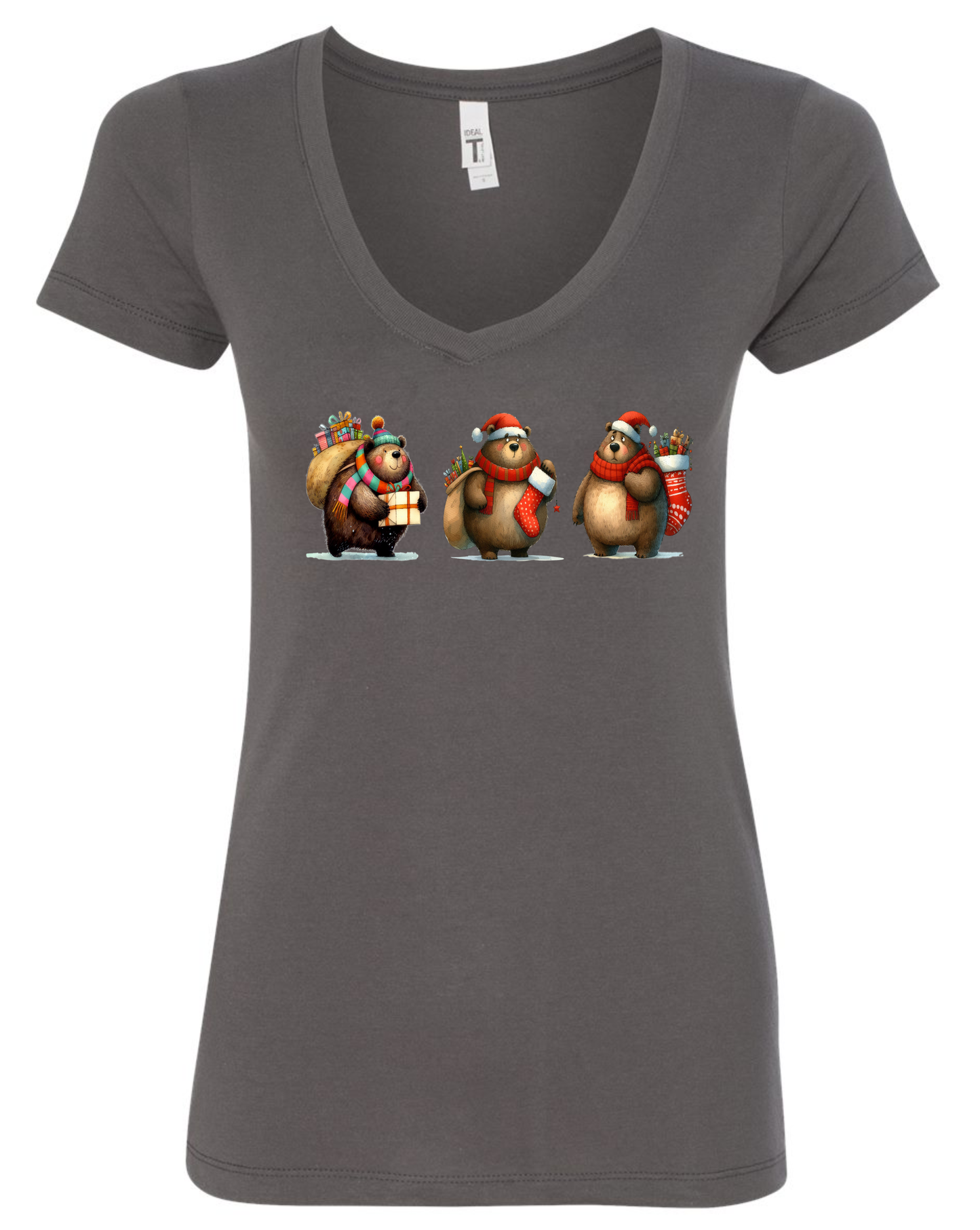 Cute Christmas bears v-neck t-shirt vneck tshirt tee dark gray grey