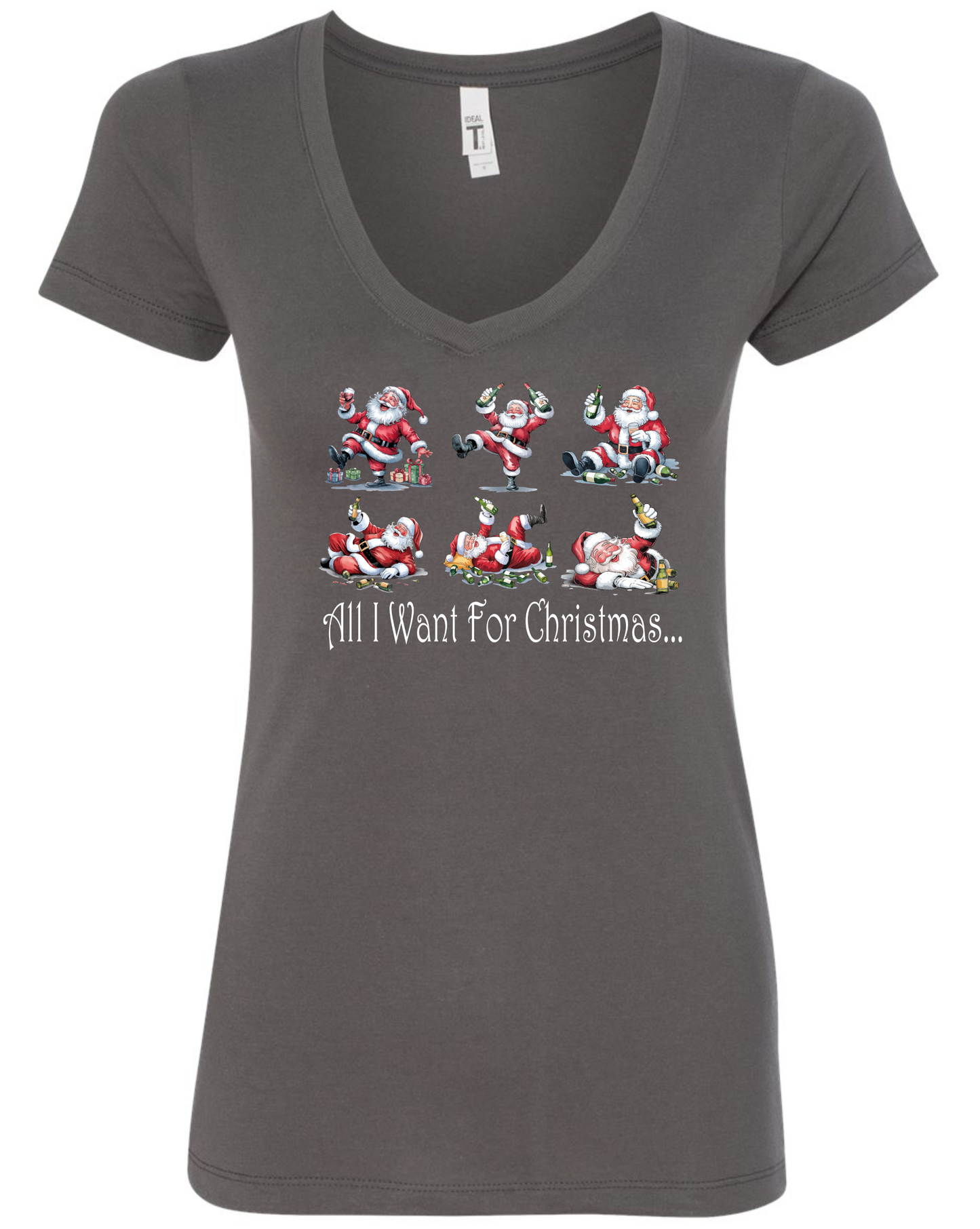 Alcohol themed Christmas v-neck t-shirt vneck tshirt tee dark gray grey