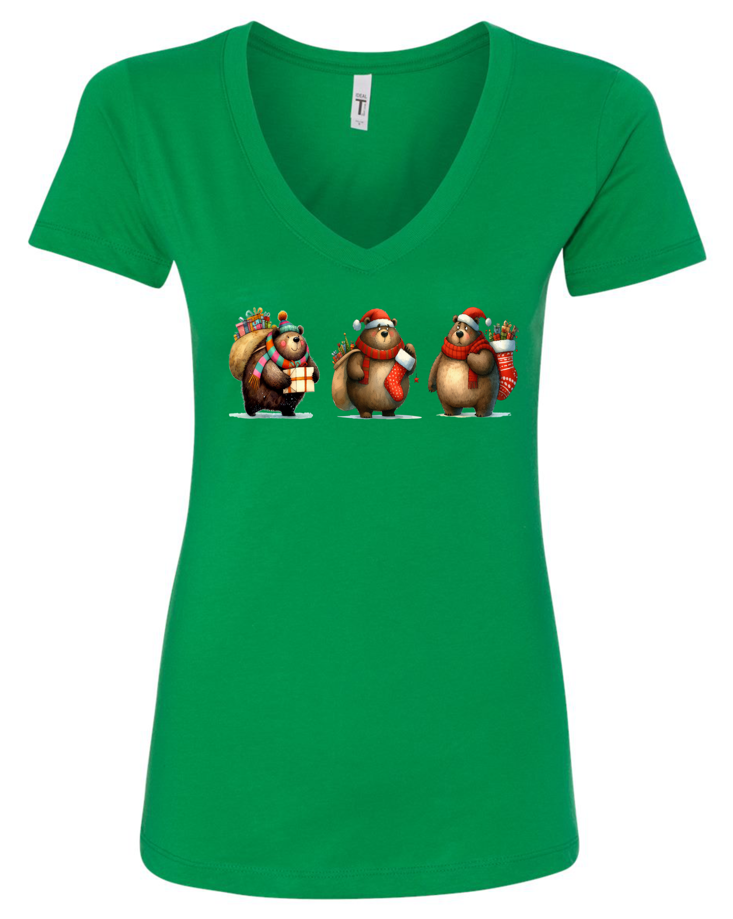 Cute Christmas bears v-neck t-shirt vneck tshirt tee green