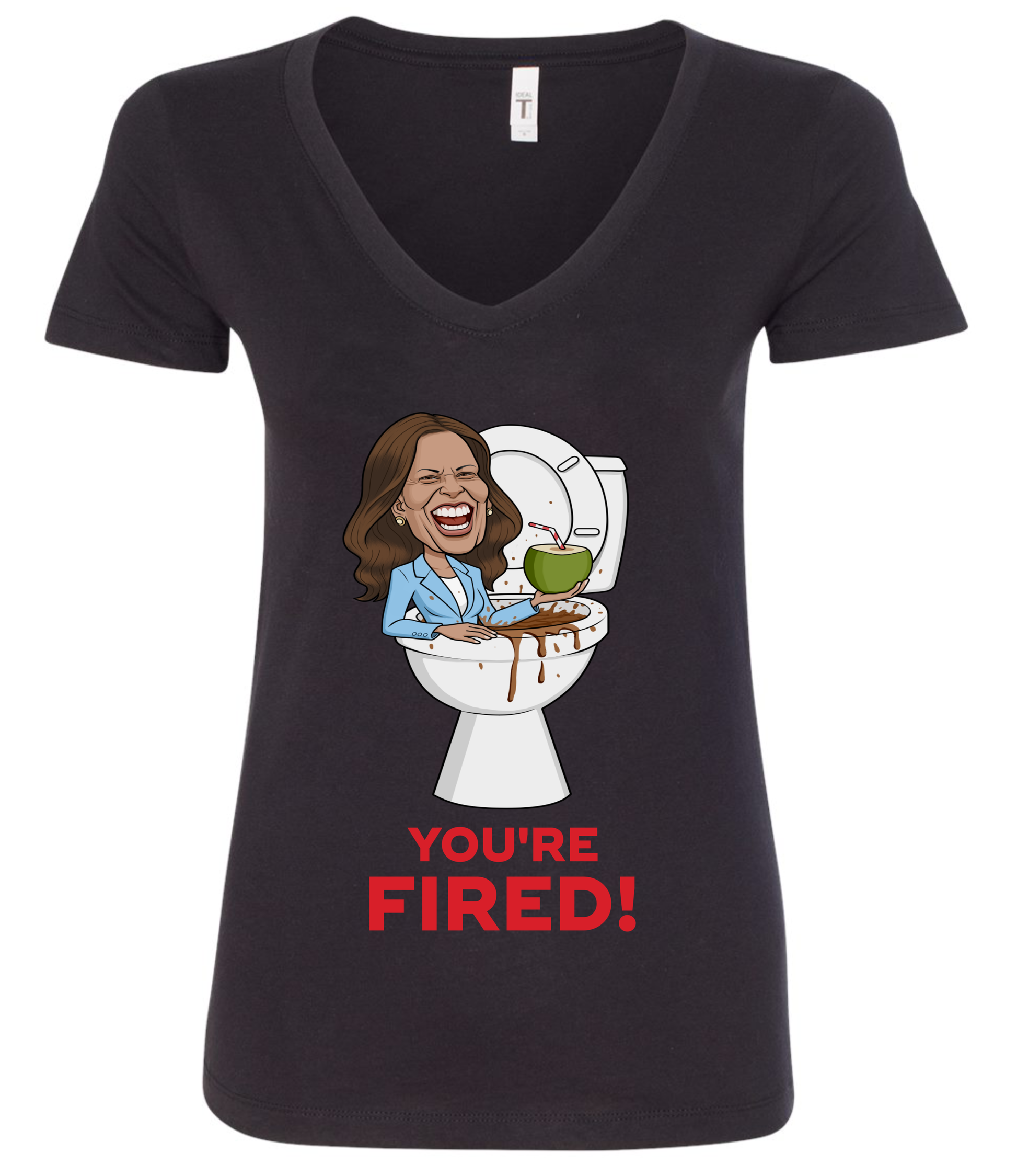 you are fired kamala coconut toilet cartoon vneck black