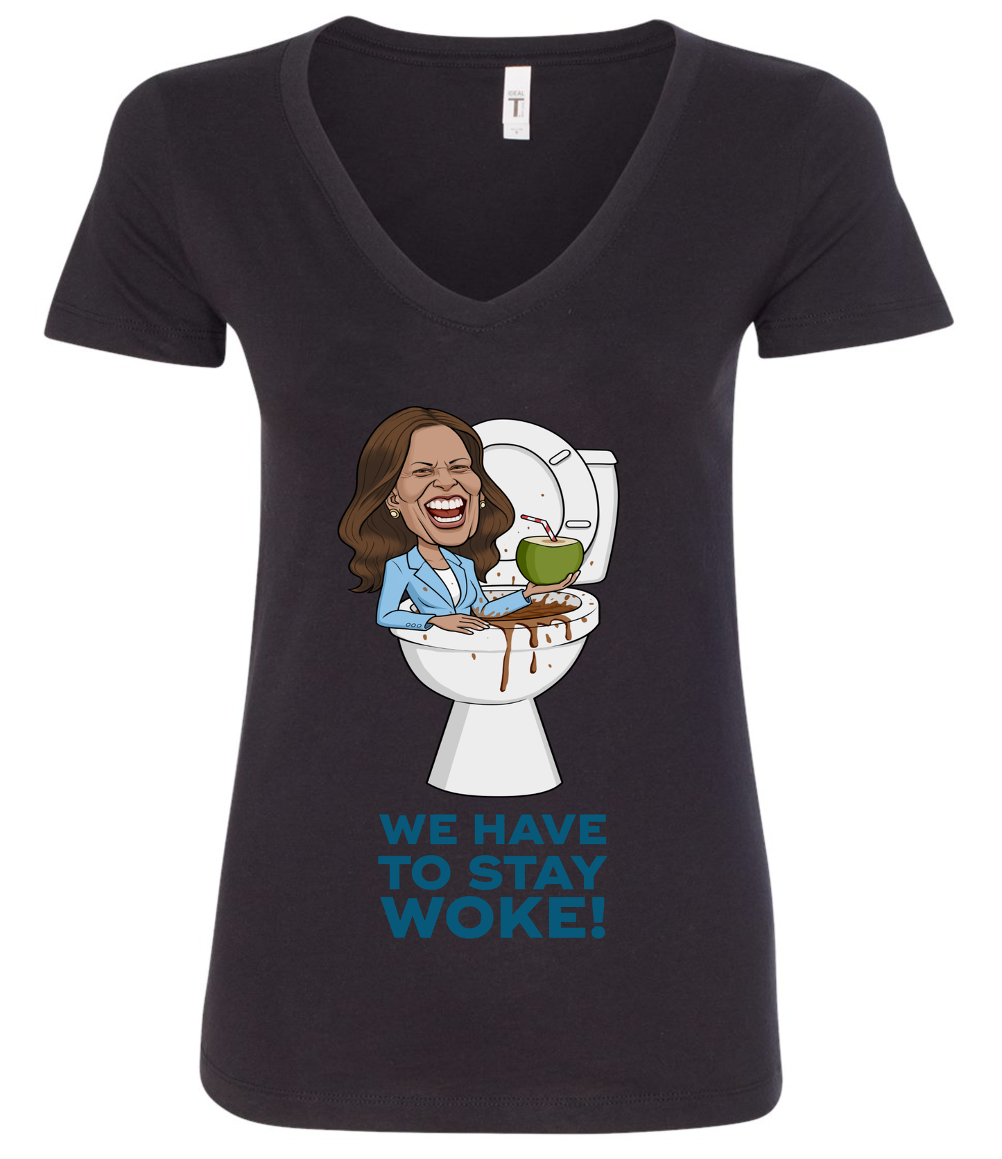 we have to stay woke kamala harris cartoon vneck black