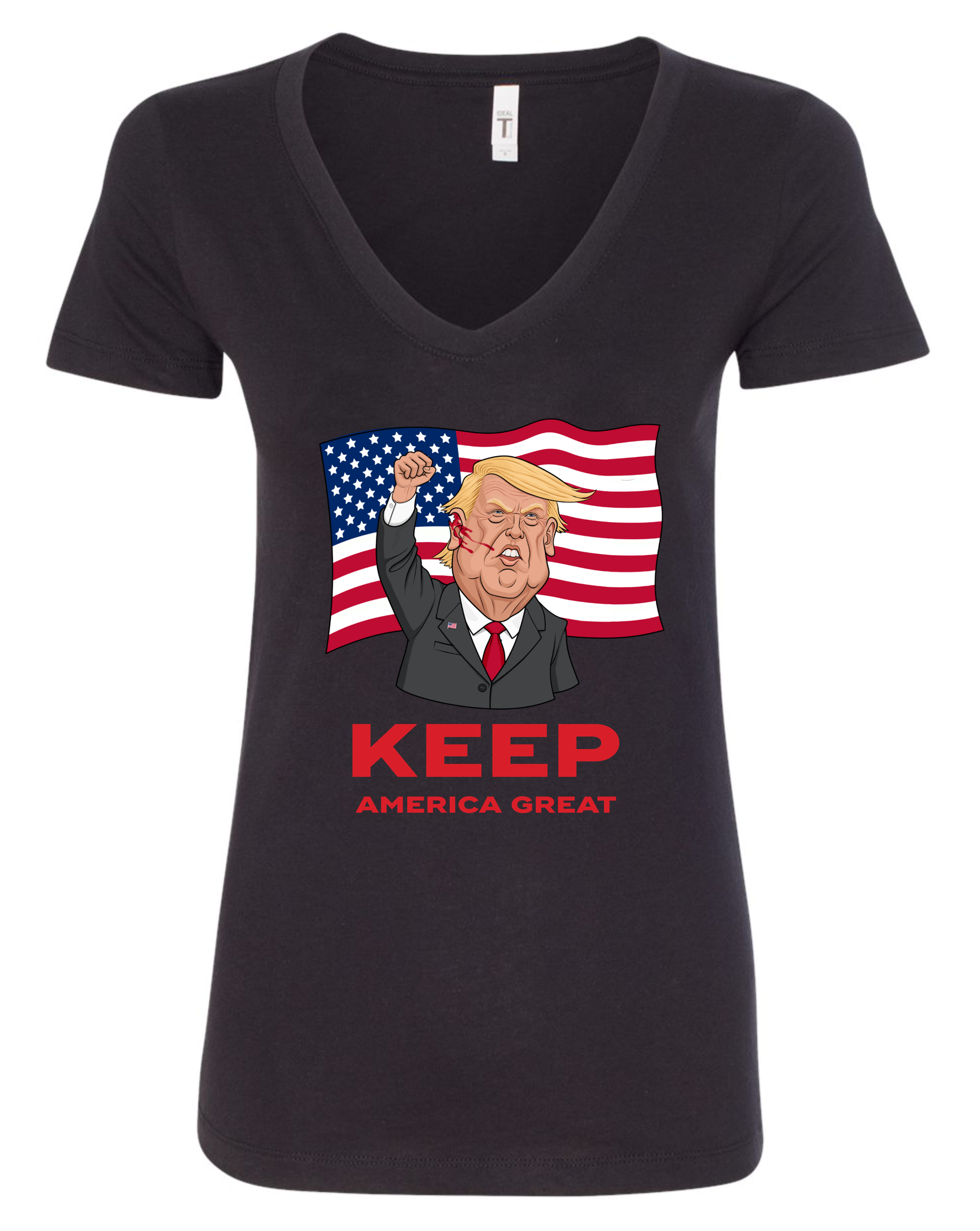 Keep america great trump shot cartoon vneck black