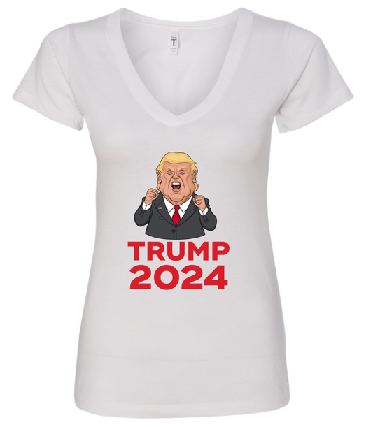 trump 2024 very mad face cartoon white tshirt