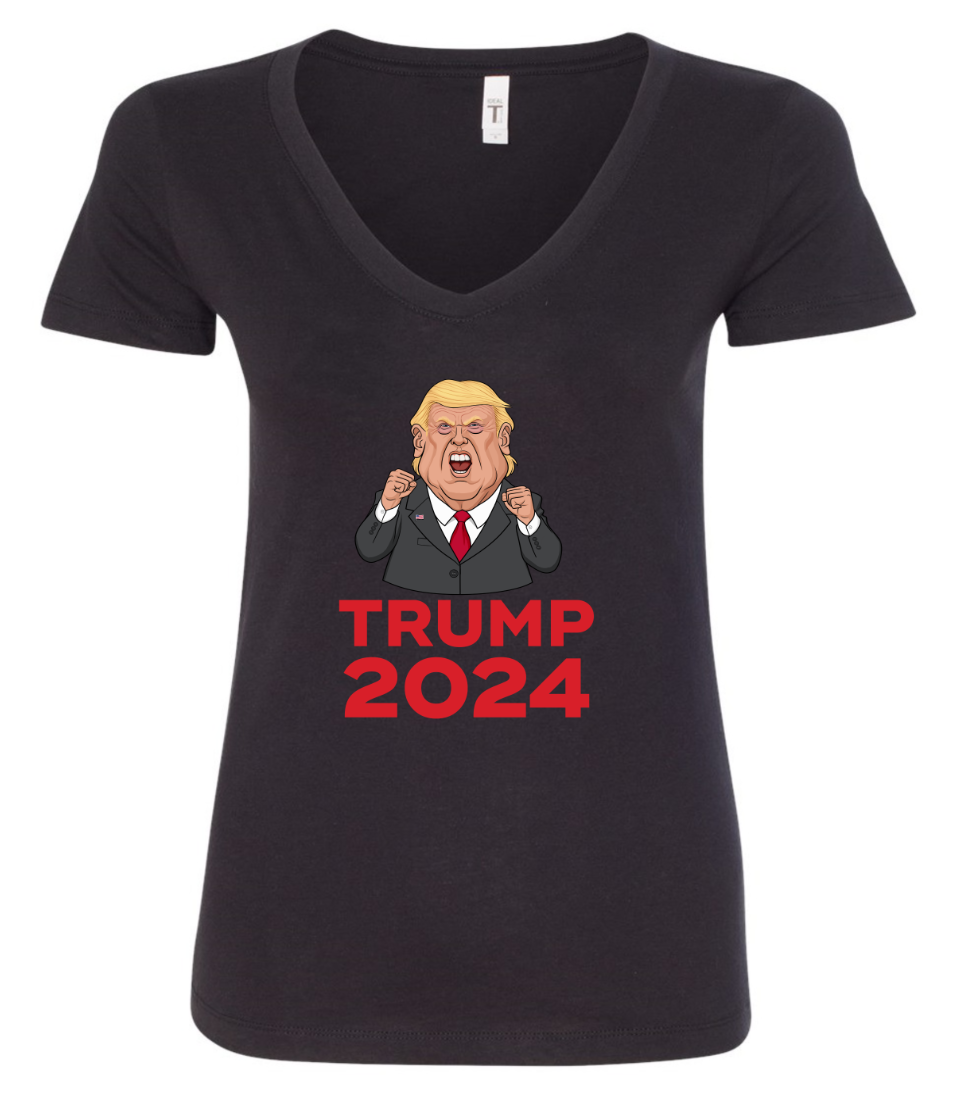 trump 2024 very mad face cartoon vneck black