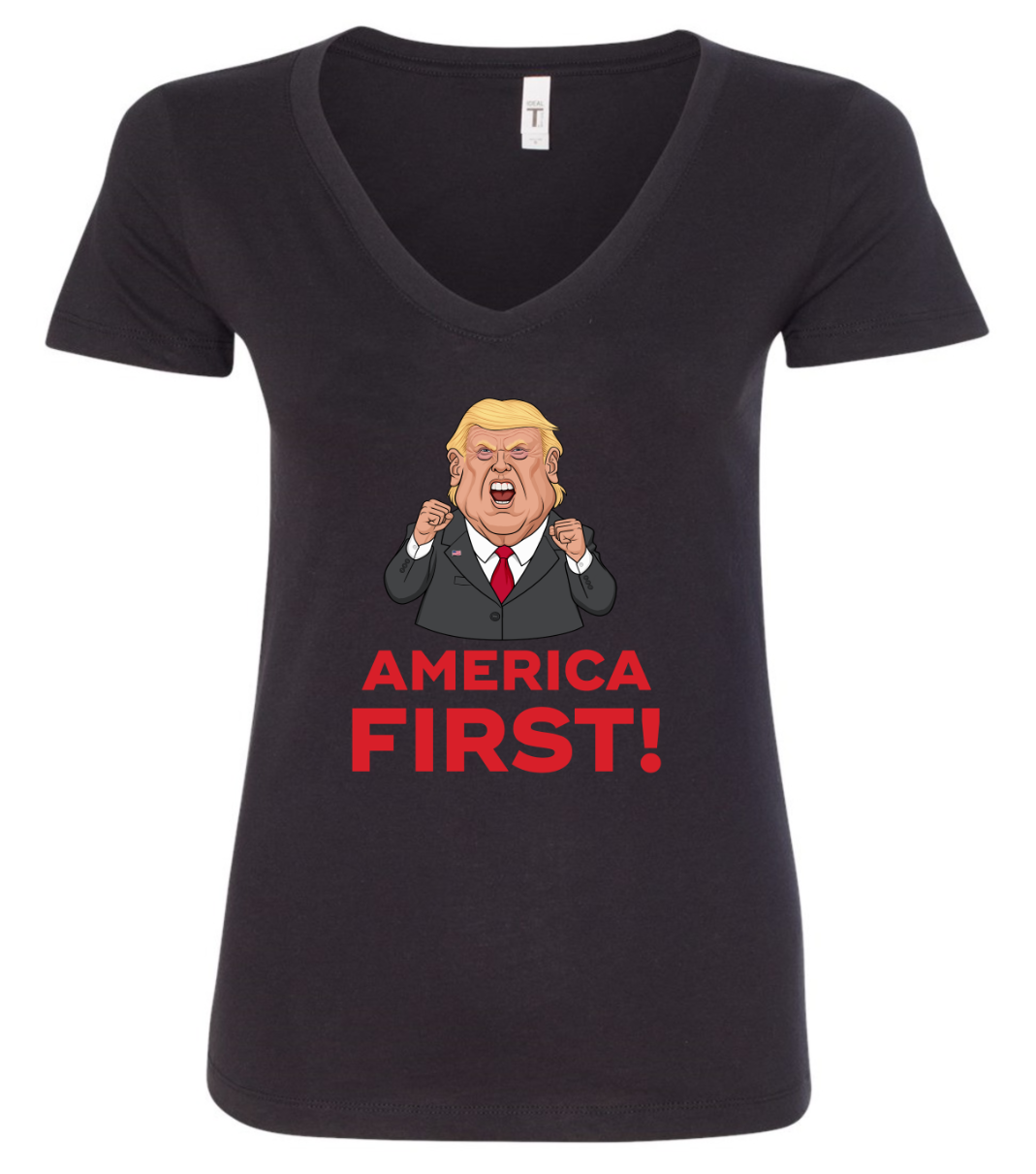 america first trump face very mad vneck black