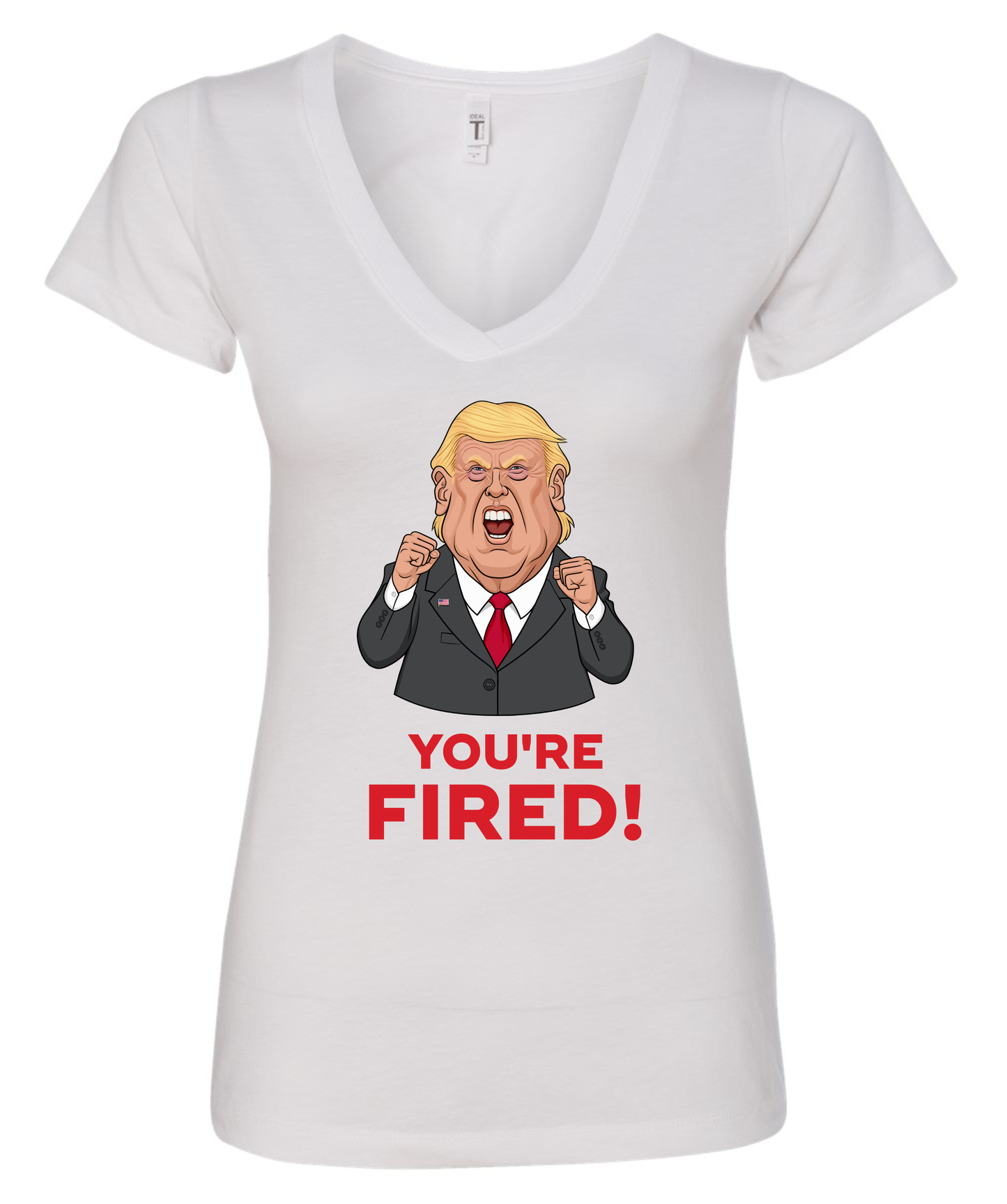 very mad face trump you're fired cartoon white tshirt