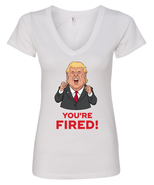 very mad face trump you're fired cartoon white tshirt