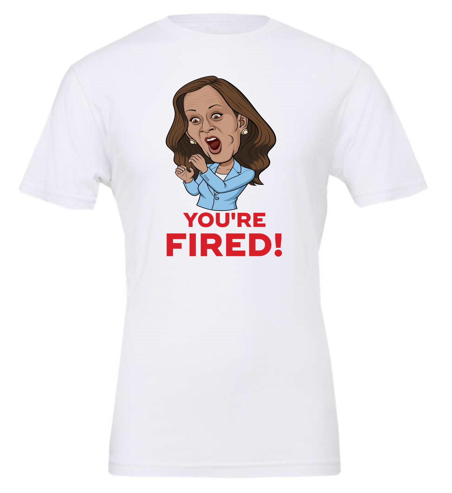 you are fired kamala funny cartoon meme white tshirt