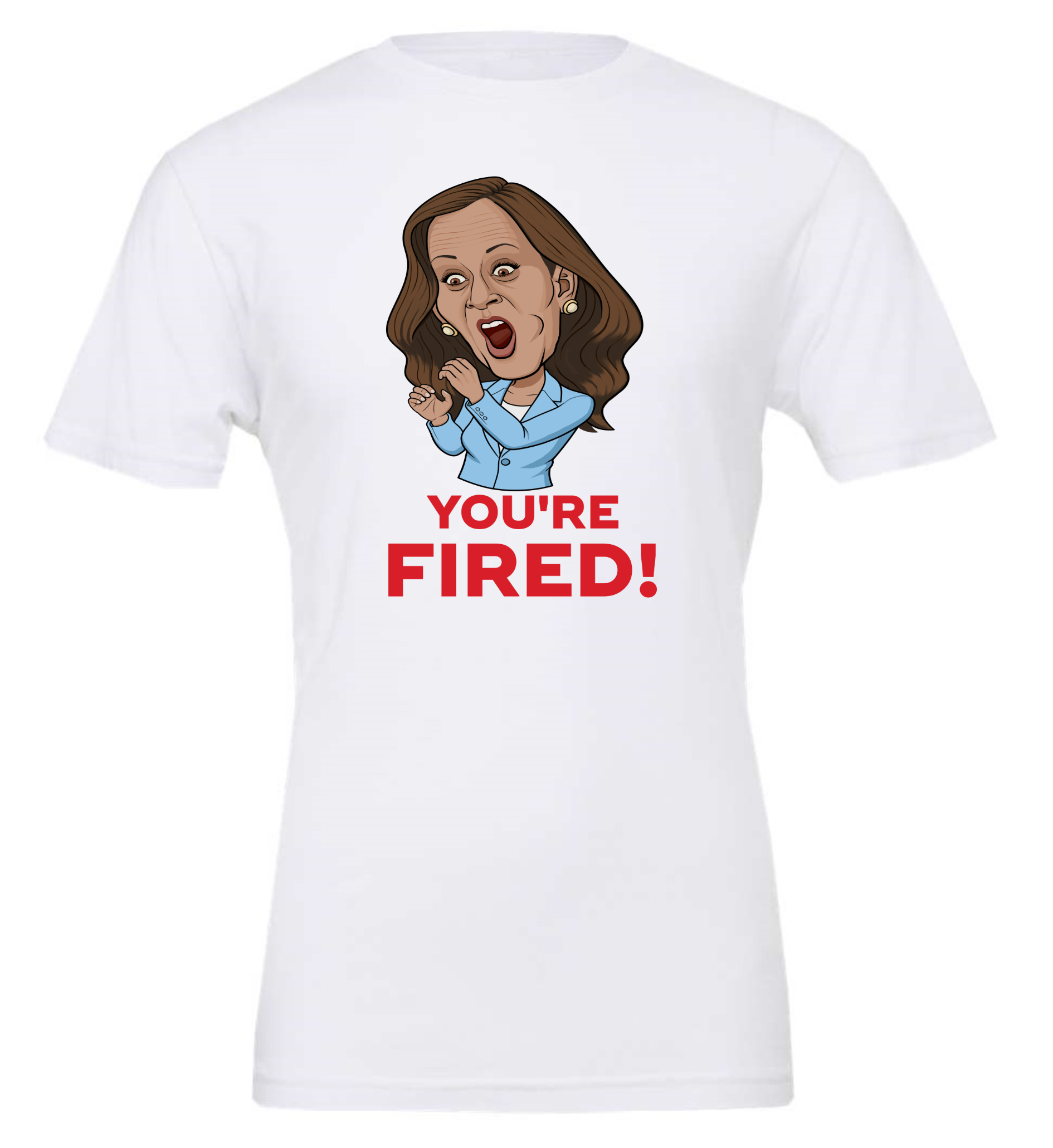 you are fired kamala funny cartoon meme white tshirt