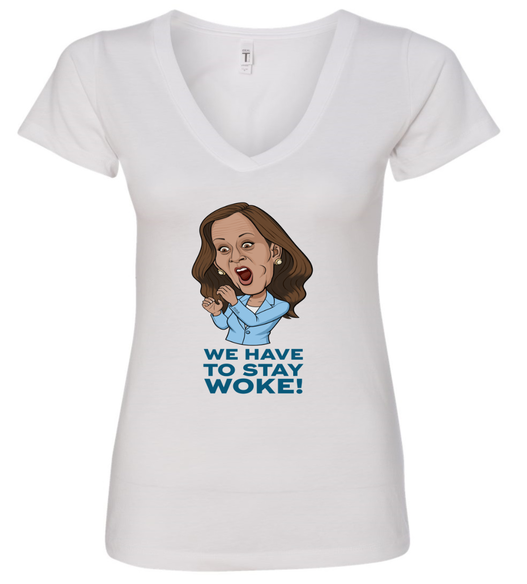 kamala harris we have to stay woke cartoon white tshirt