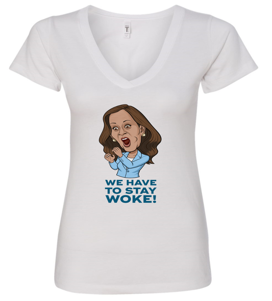 kamala harris we have to stay woke cartoon white tshirt