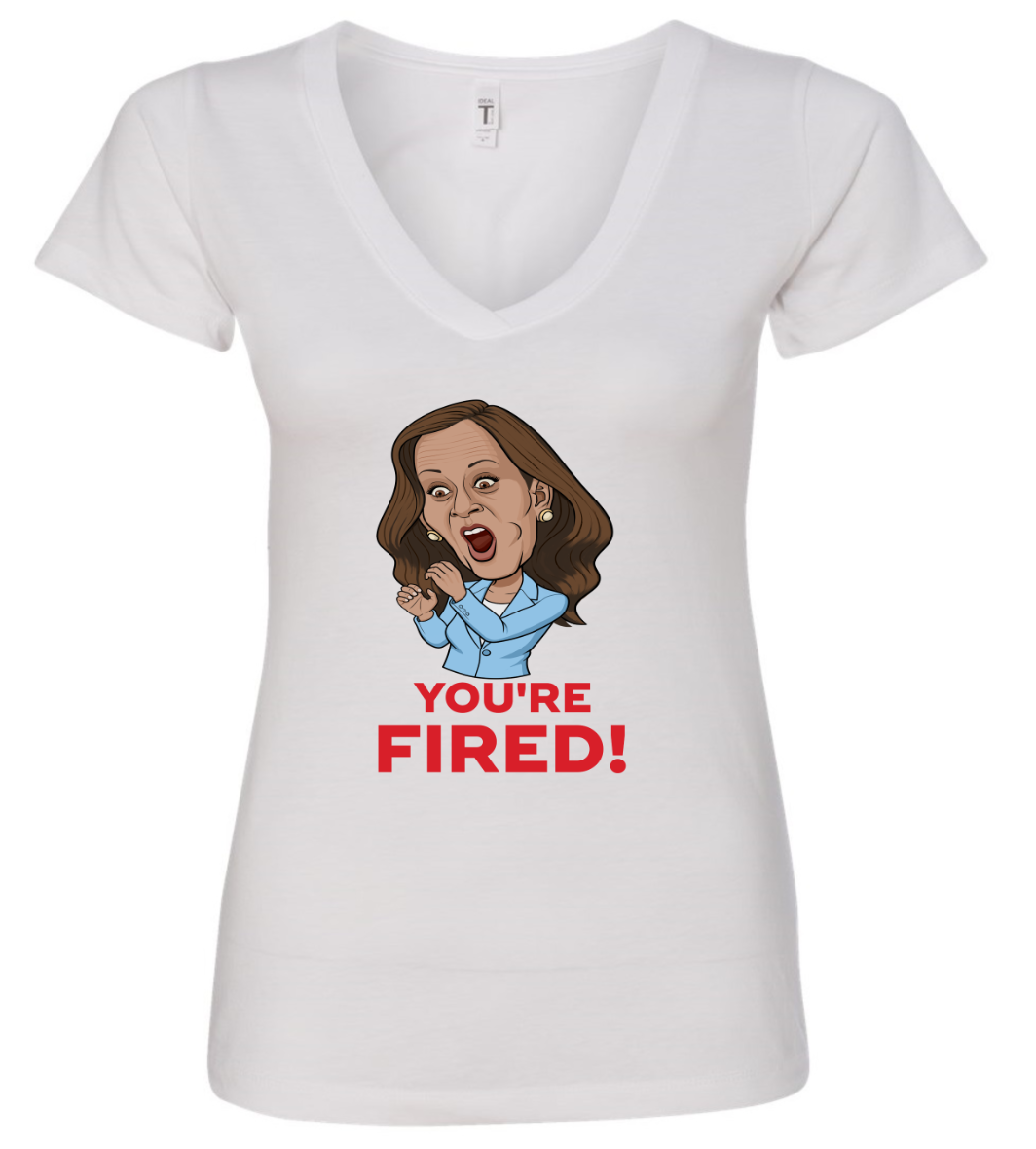 kamala harris you're fired cartoon white tshirt