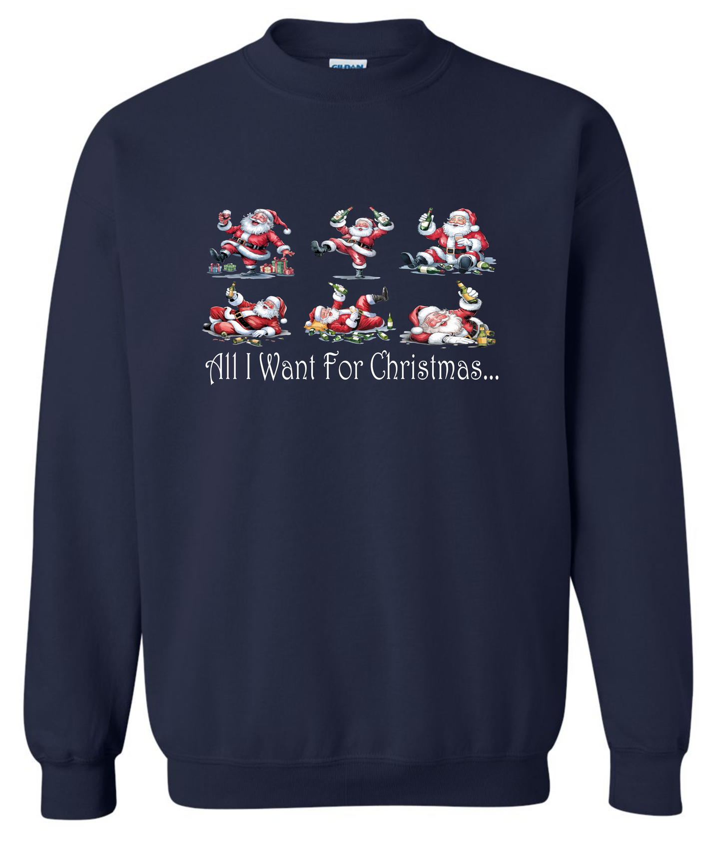 Naughty Santa gifts navy sweatshirt long sleeve crewneck