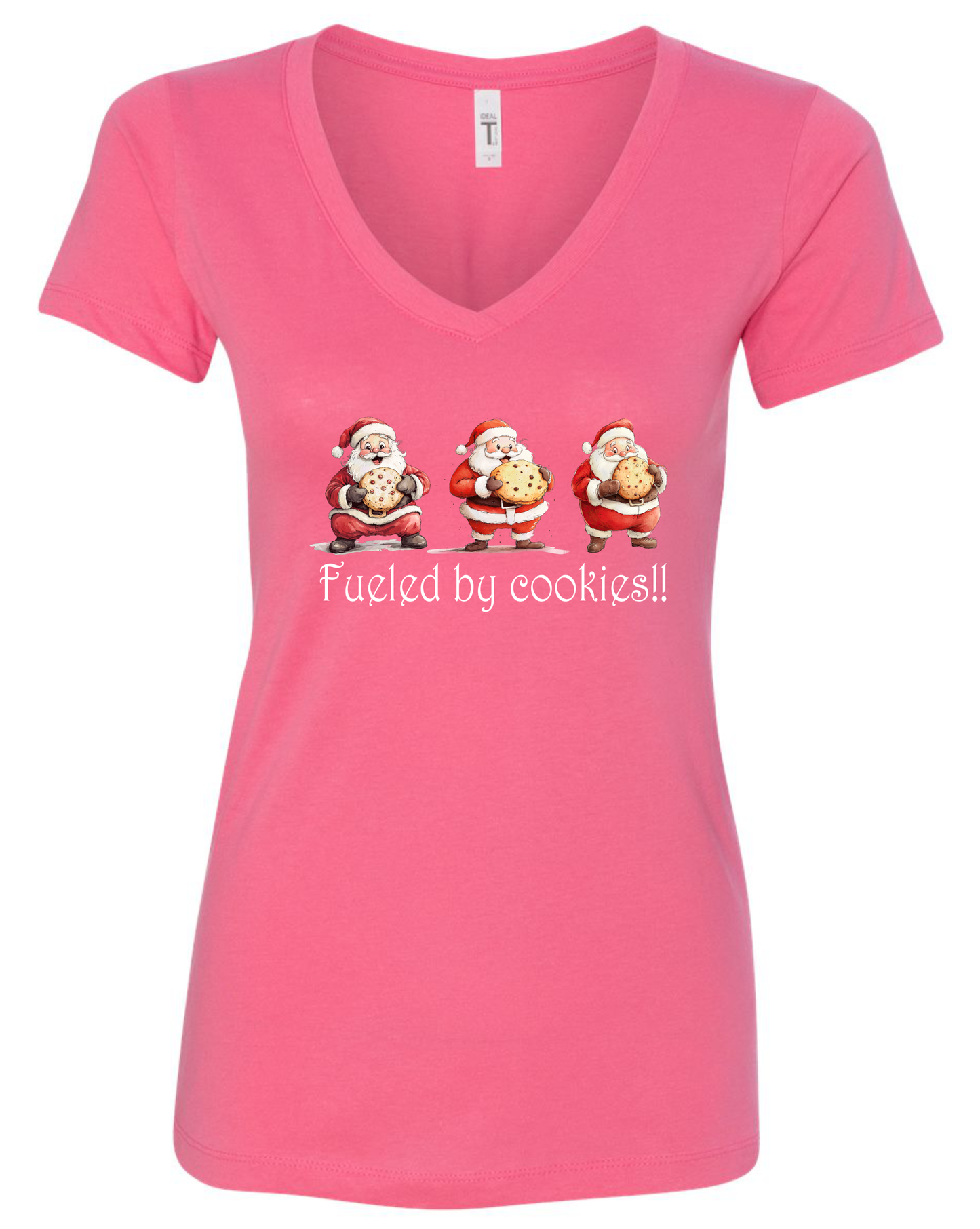 Santa themed Christmas v-neck t-shirt vneck tshirt tee pink