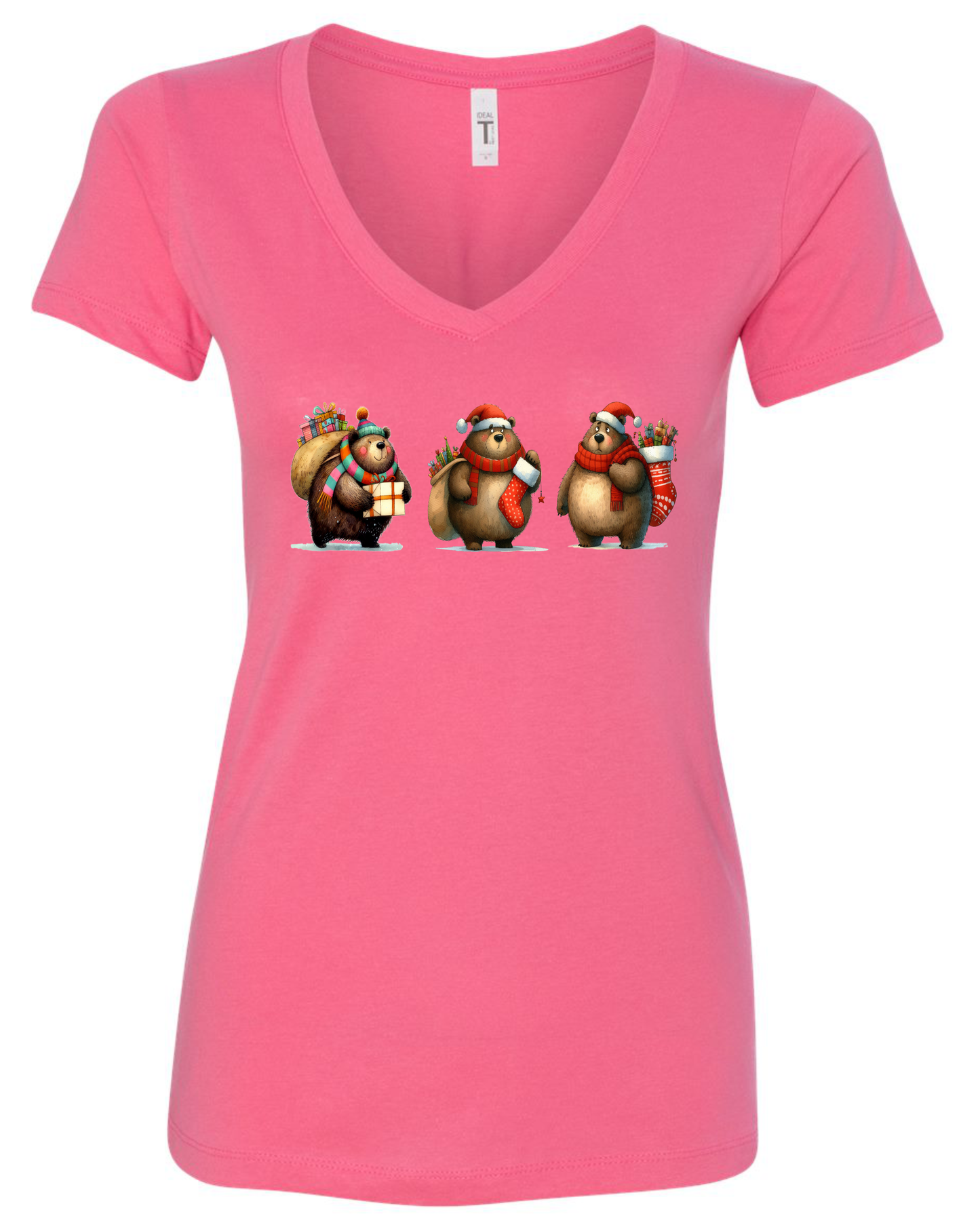 Cute Christmas bears v-neck t-shirt vneck tshirt tee pink