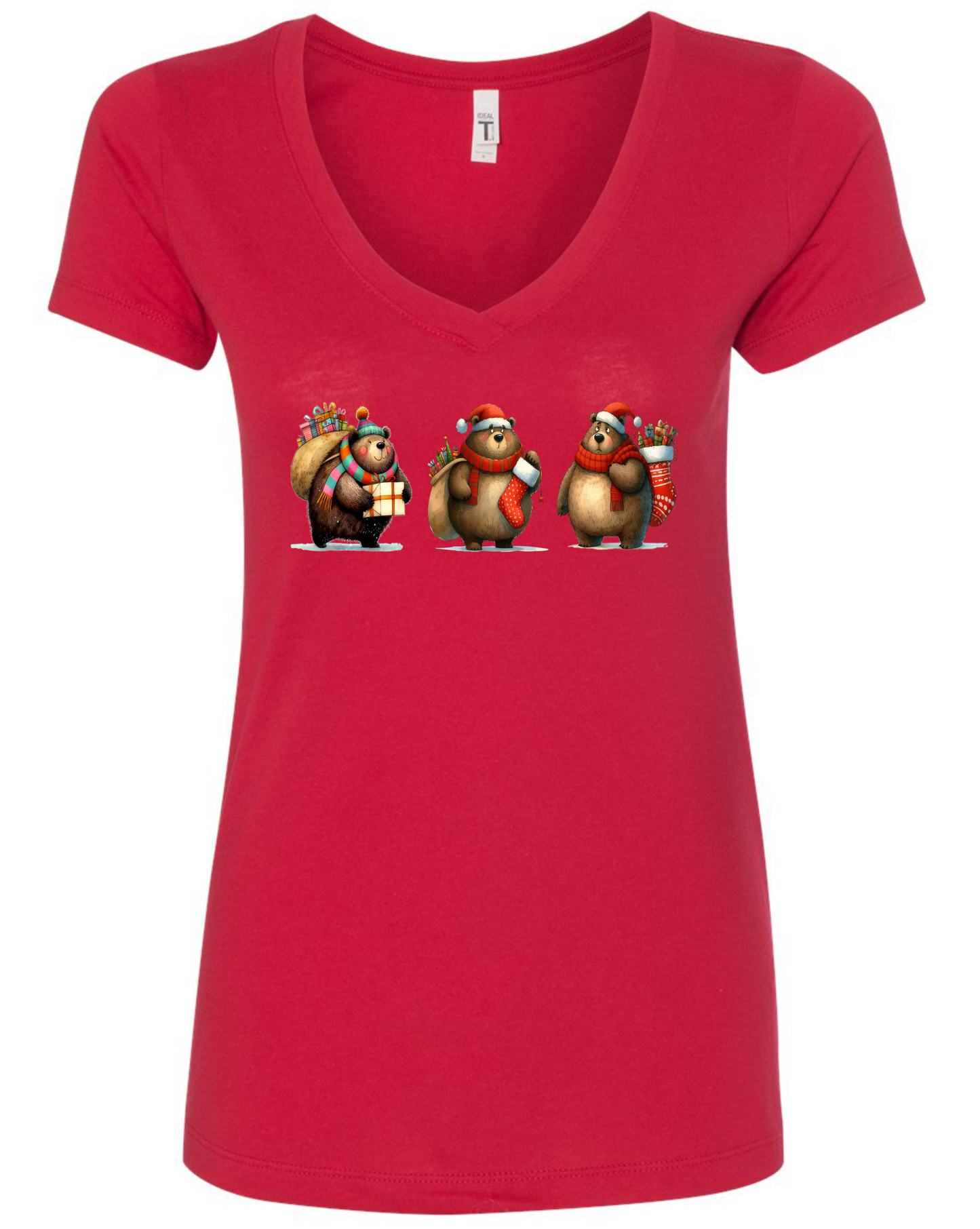 Cute Christmas bears v-neck t-shirt vneck tshirt tee red