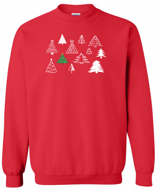 Festive Christmas trees collection red sweatshirt long sleeve crewneck