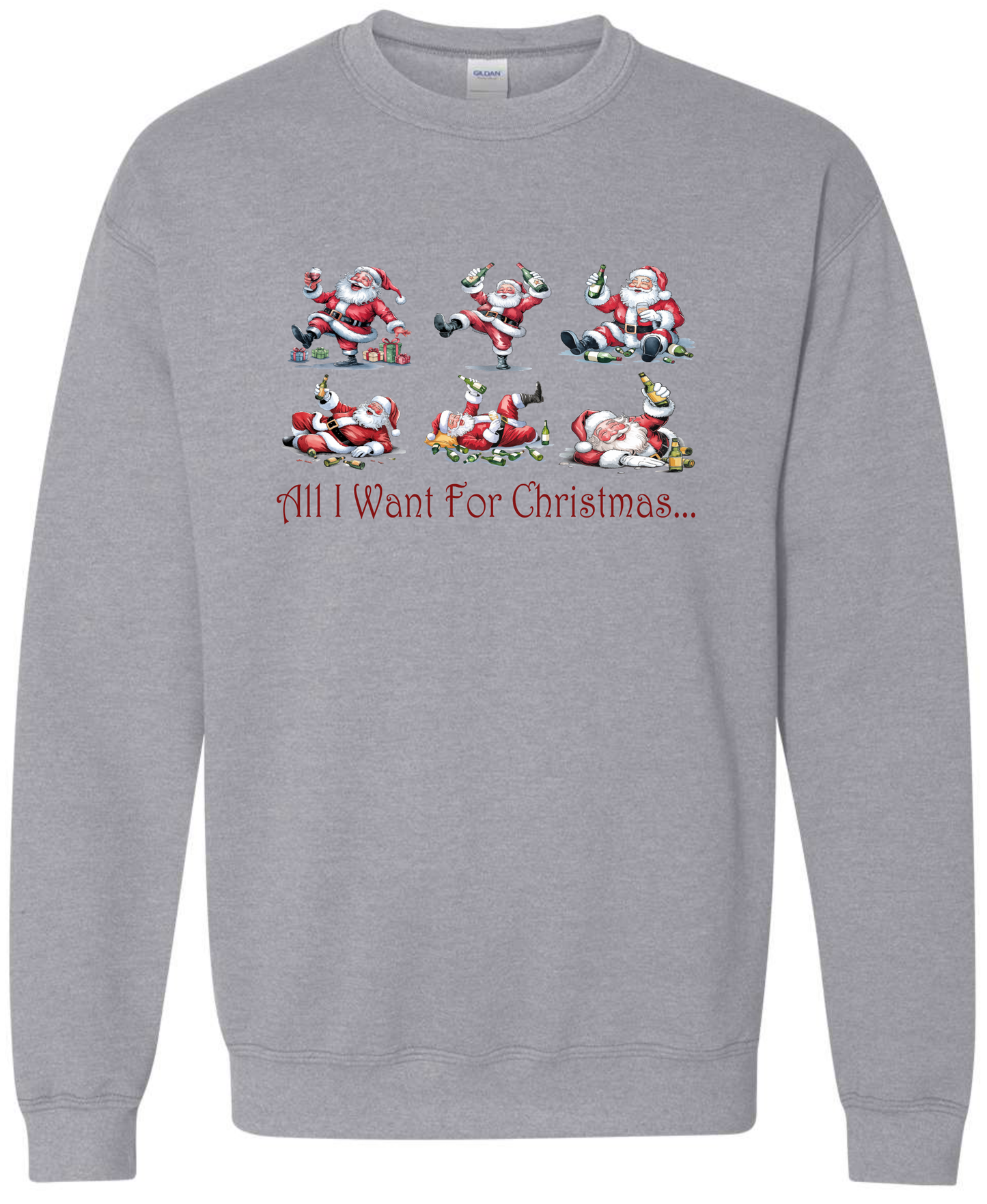 Naughty Santa gifts silver light gray grey sweatshirt long sleeve crewneck